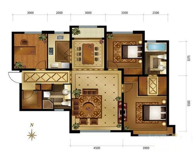 现代简约三居室120m²装修效果图